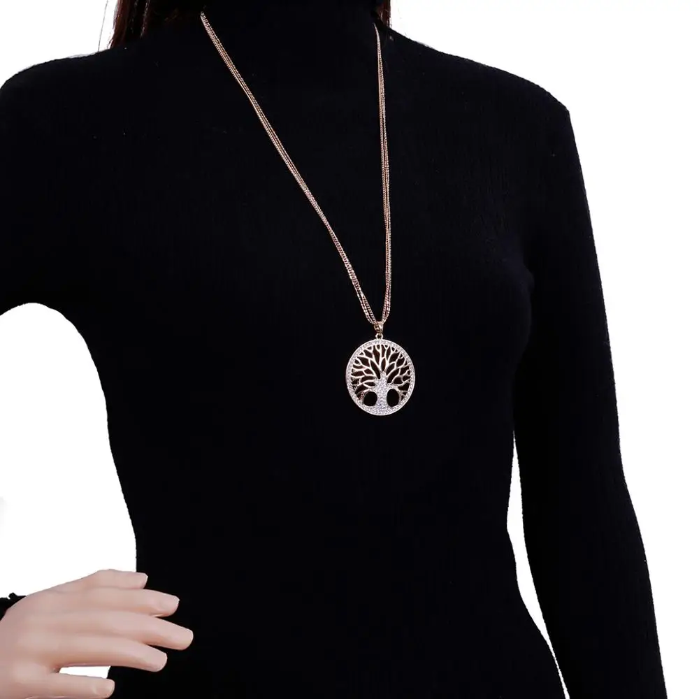 Женское ожерелье с подвеской золотое дерево жизни многослойная цепочка длинное