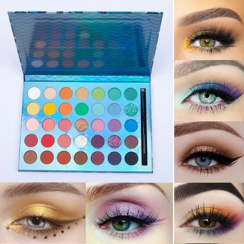 

35 Color Eyeshadow Palette Large Pearlescent Matte Laser European and American Makeup Blue Cos Beauty Makeup Cosmetic Tools