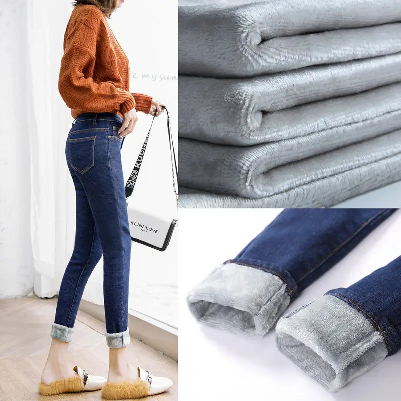 Зимние джинсы для женщин плотные вельветовые облегающие с золотистой флисовой