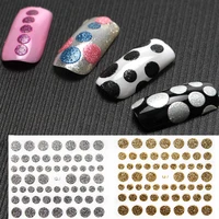 1 pcs shiny round point designs 3d nail sticker goldsliverblackwhite diy transfer adhesive colorful nail art tips manicure