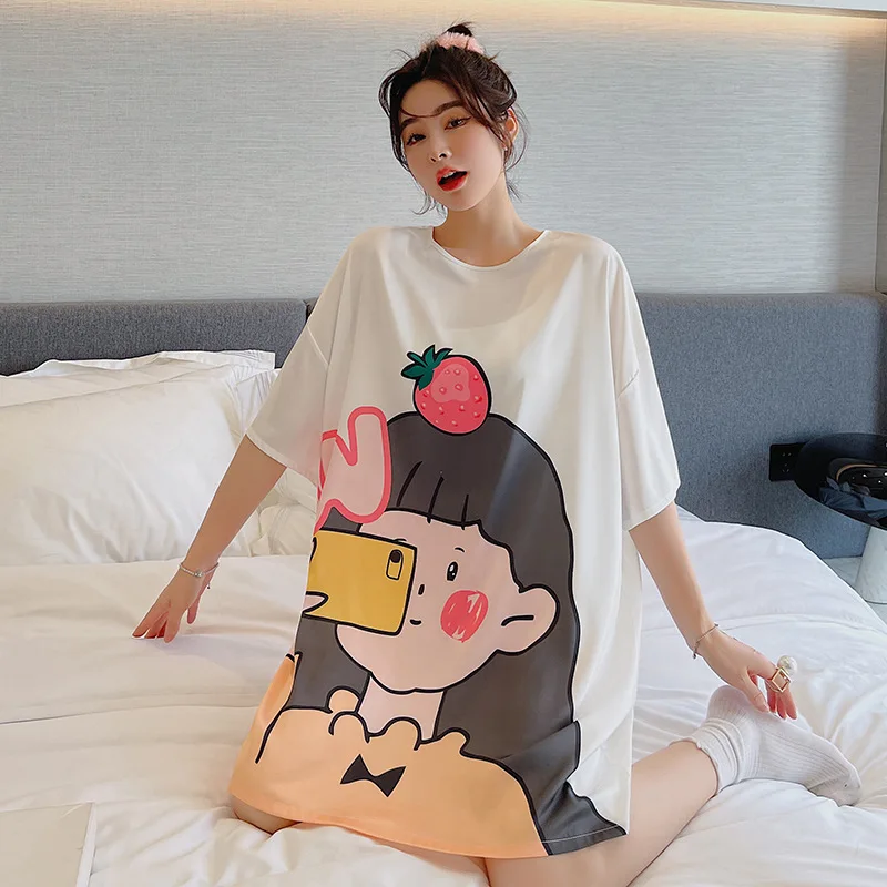 

Short Satin Women Nightgown Casual Sleepwear Intimate Lingerie Novelty Print Home Clothing Short Sleeve Print Nightdress