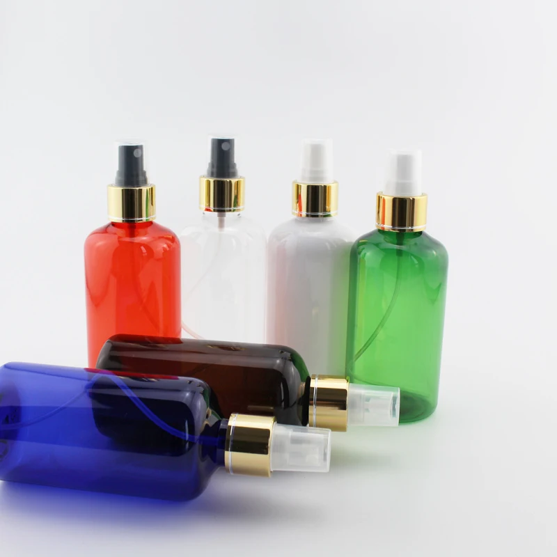 

220ml X 12 Plastic Gold Aluminum Sprayer Pump Bottle Refillable PET Spray Container For Liquid Soap 220cc Round Perfume Bottles