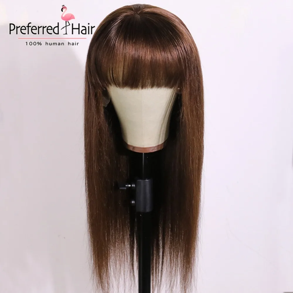 Brown Color Предпочтительный Remy бразильский прямой парик фронта шнурка с челкой фиолетового до розового Омбре человеческих волос парик Glueless парики для черных женщин - Цвет: Brown Color
