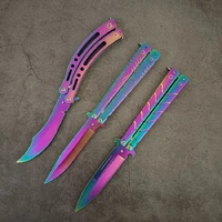 new color all steel titanium butterfly knife csgo no edge dull csgo playing practice game folding knife training tools knife