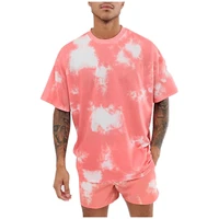 mens t shirt short sets short sleeve tie dye print leisure male tshirts 2 piece outfit set summer casual tops tees clothing