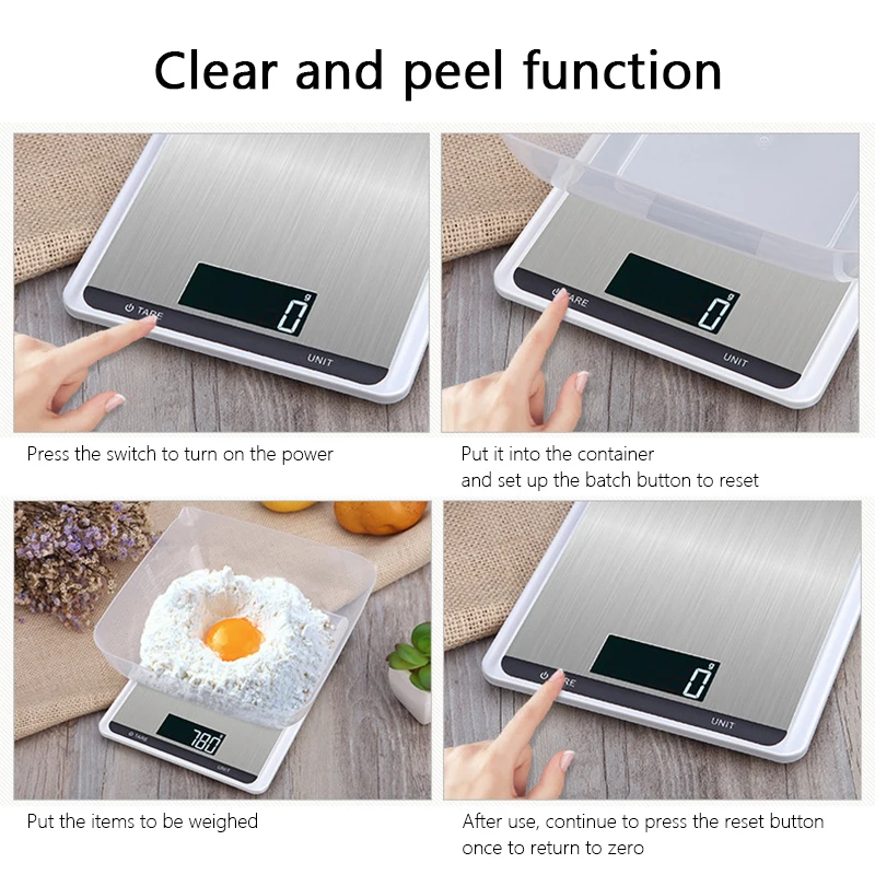 

5/10kg Weights Scale Silver Digital Scales Stainless Steel Electronic Balance Measure Home Tool LED Display Kitchen accessories