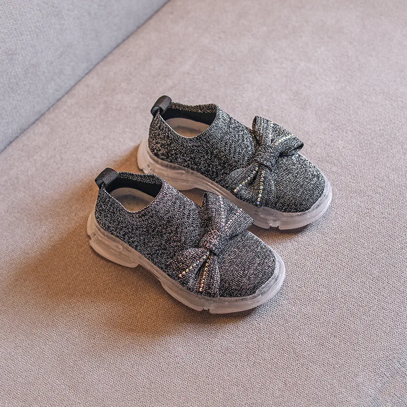 Spring Kids Casual Sneakers Baby Girls Bow Slip On Children Mesh Sport Brand Sock Shoes Black Trainers 2020 | Детская одежда и