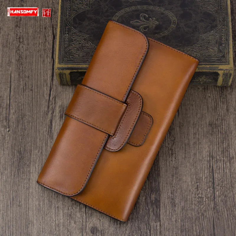 Women Clutch Bag Large Purse Female Genuine Leather Card Holder Long Wallet First Layer Cowhide Zipper 2022 New Fashion Vintage