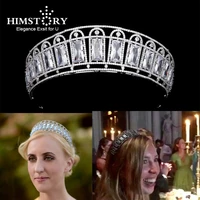 himstory european kokoshnik tiara square cubic zircon crown headband headdress wedding bridal party hair accessories jewelries