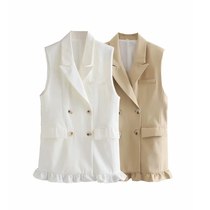 

New Vest Coat Women Spring Autumn Sleeveless Lapel Solid Color Loose Ruffles Vest Jacket Outerwear