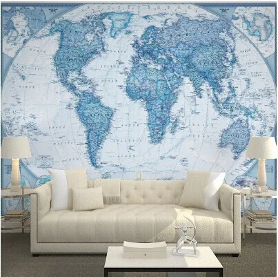 

3D stereo TV setting wall of the sitting room wallpaper blue Mediterranean luxury world map murals Custom sizes