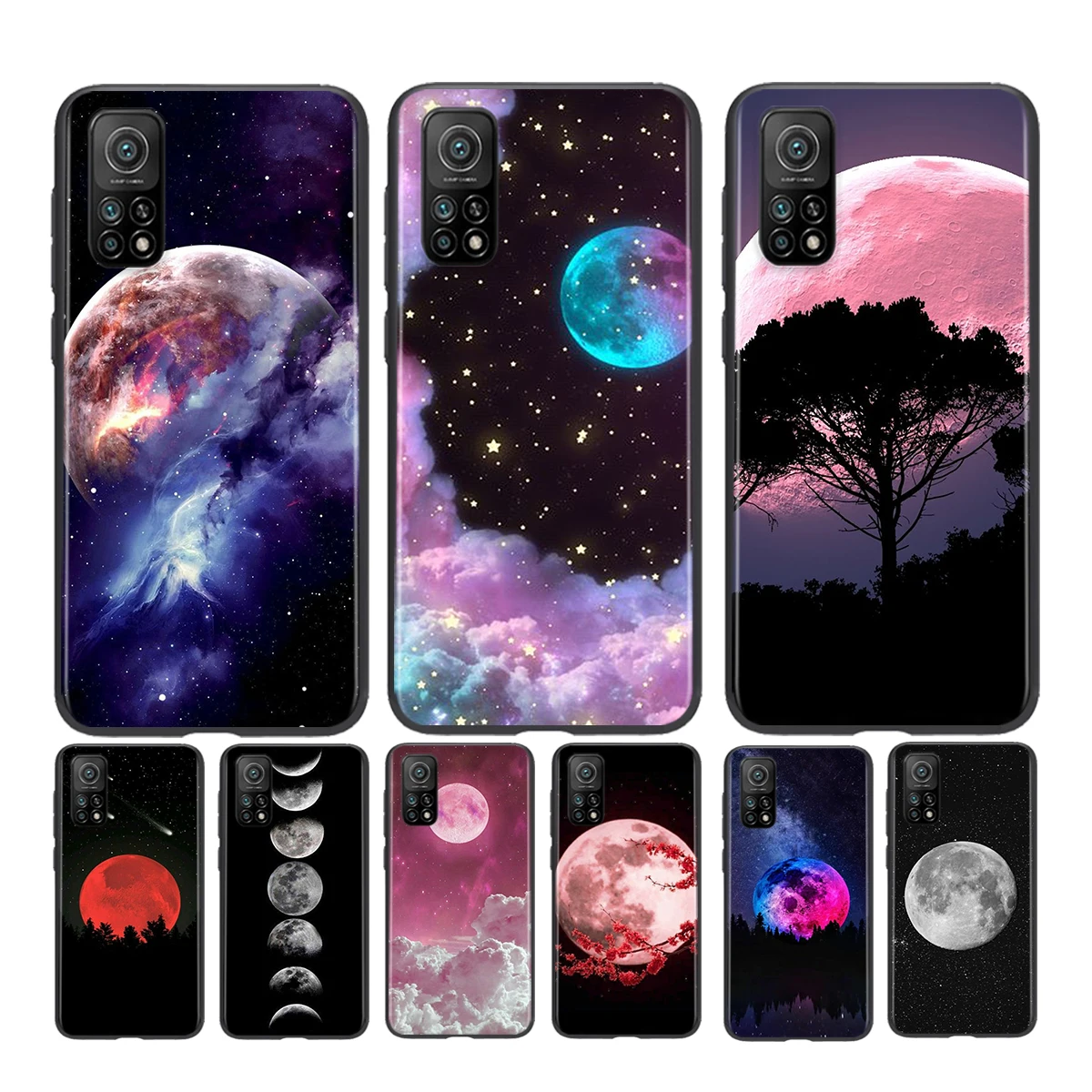 

Moon stars Fashion For Xiaomi Play Mix 3 Civi A2 A1 6X 5X Poco X3 NFC F3 GT M3 M2 X2 F2 Pro C3 F1 Black Phone Case Capa