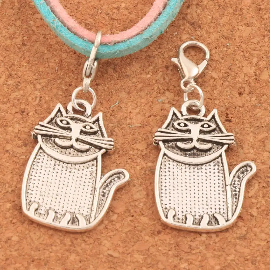 

18pcs Zinc Alloy Fat Cat Charms Clasp European Lobster Trigger Clip On Charm Beads C1161 19x41 mm