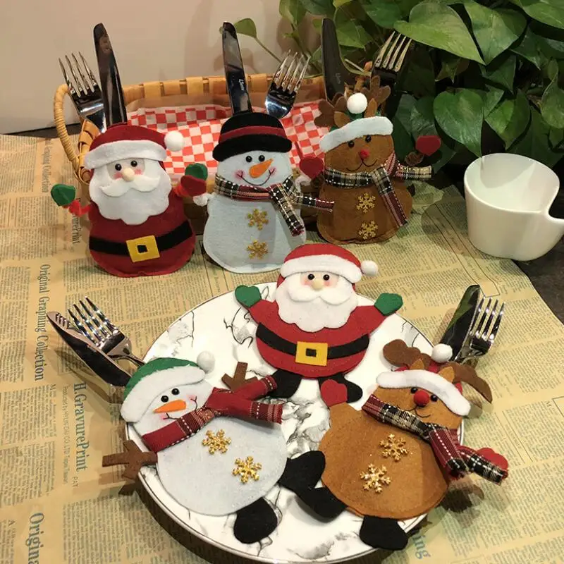 

Xmas Tableware Decoration Santa Claus Snowman Elk Gift Bag Christmas Desktop Knife and fork Cutlery Bag LX8381
