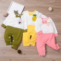 spring fall winter baby girl clothes cotton cute fruit pineapple avocado peach bow patchwork baby romper home baby onesie 0 18m