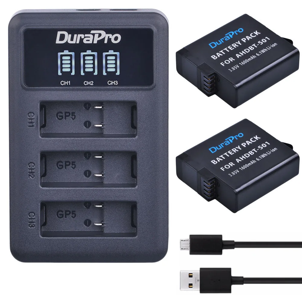 

AHDBT-501 Camera Batteries for GoPro Hero 7 Gopro 6/5 Battery +LED 3-Slot USB Charger with Type C Port for GoPro Accessories