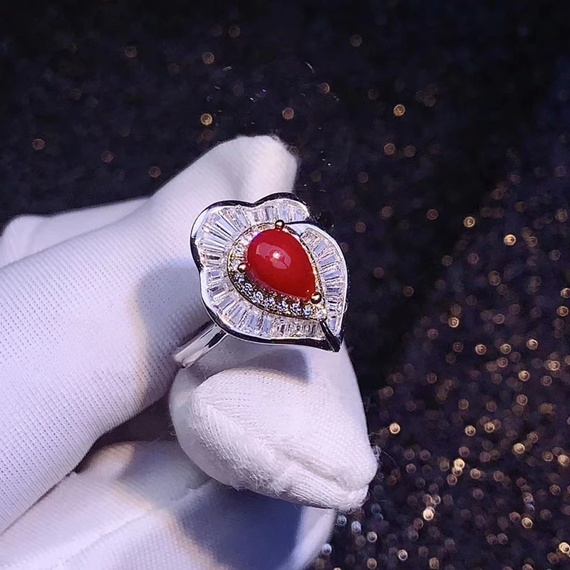 

CoLife Jewelry Fashion Red Coral Ring 5mm*7mm Natural Precious Coral Silver Ring 925 Silver Red Coral Gift for Woman