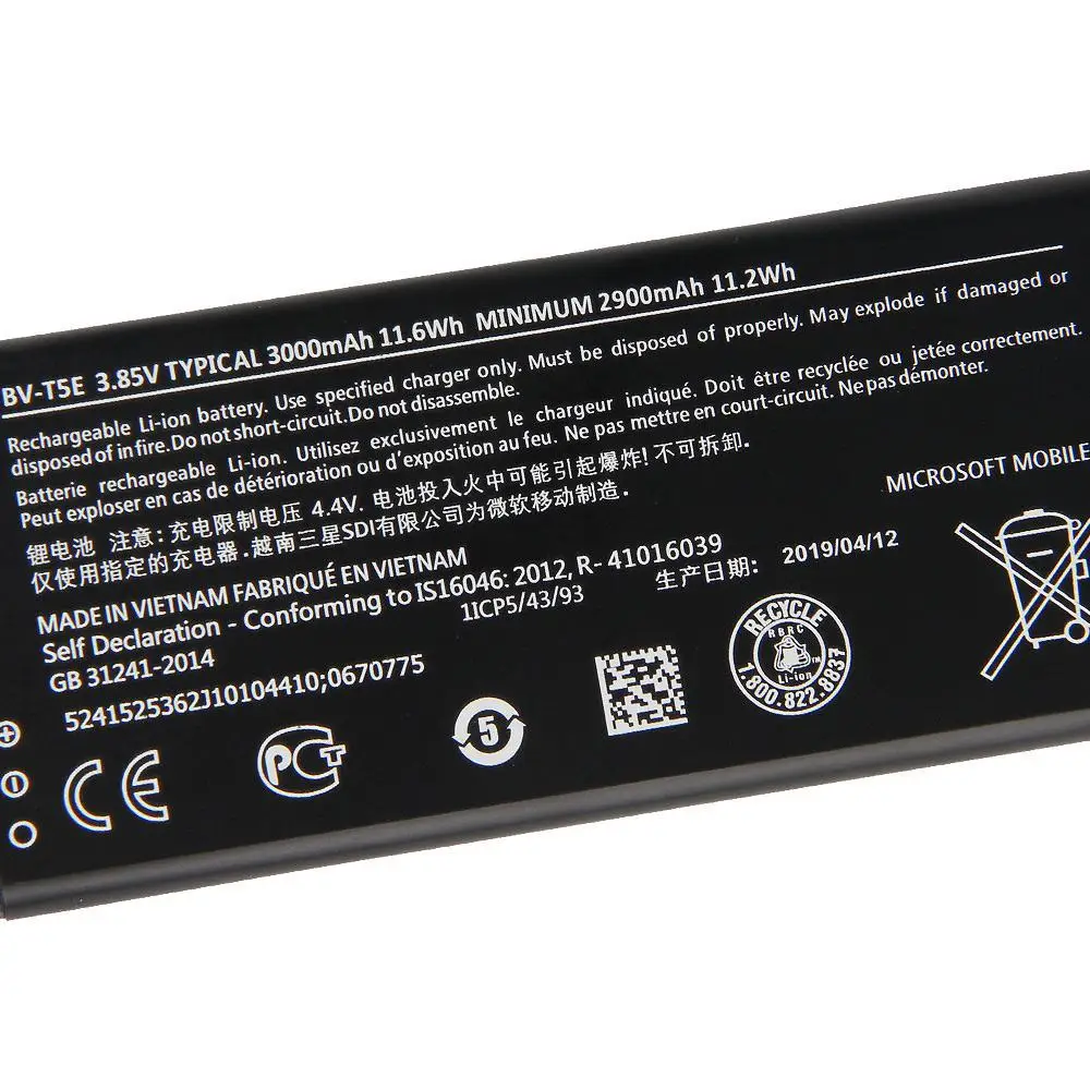 

Genuine Phone Battery BV-T5E For Nokia Microsoft Lumia 950 RM-1106 RM-1104 RM-110 McLa Replacement Rechargable Batteries 3000mAh