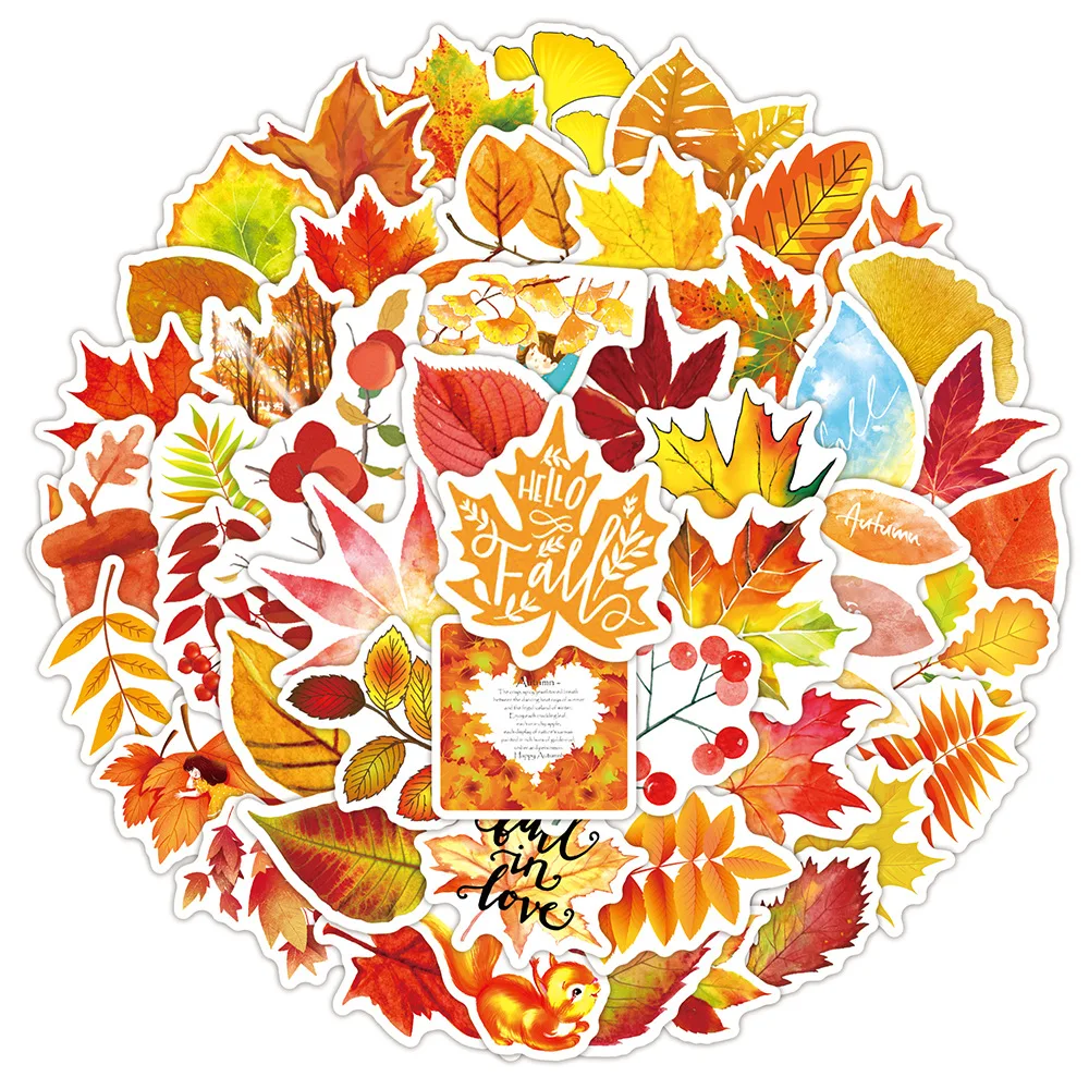 

50PCS Falling Leaves Series Creative Plants Fall Graffiti Stickers Laptop Water Cup Waterproof Luggage Hand Drawing DIY