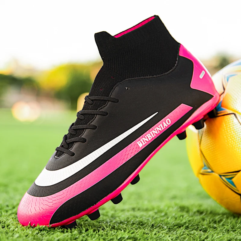 

High Ankle Men Soccer Shoes Kids Outdoor Non-Slip Light AG/TF Football Boots Children Ultralight Soccer Cleats Girls Sneakers