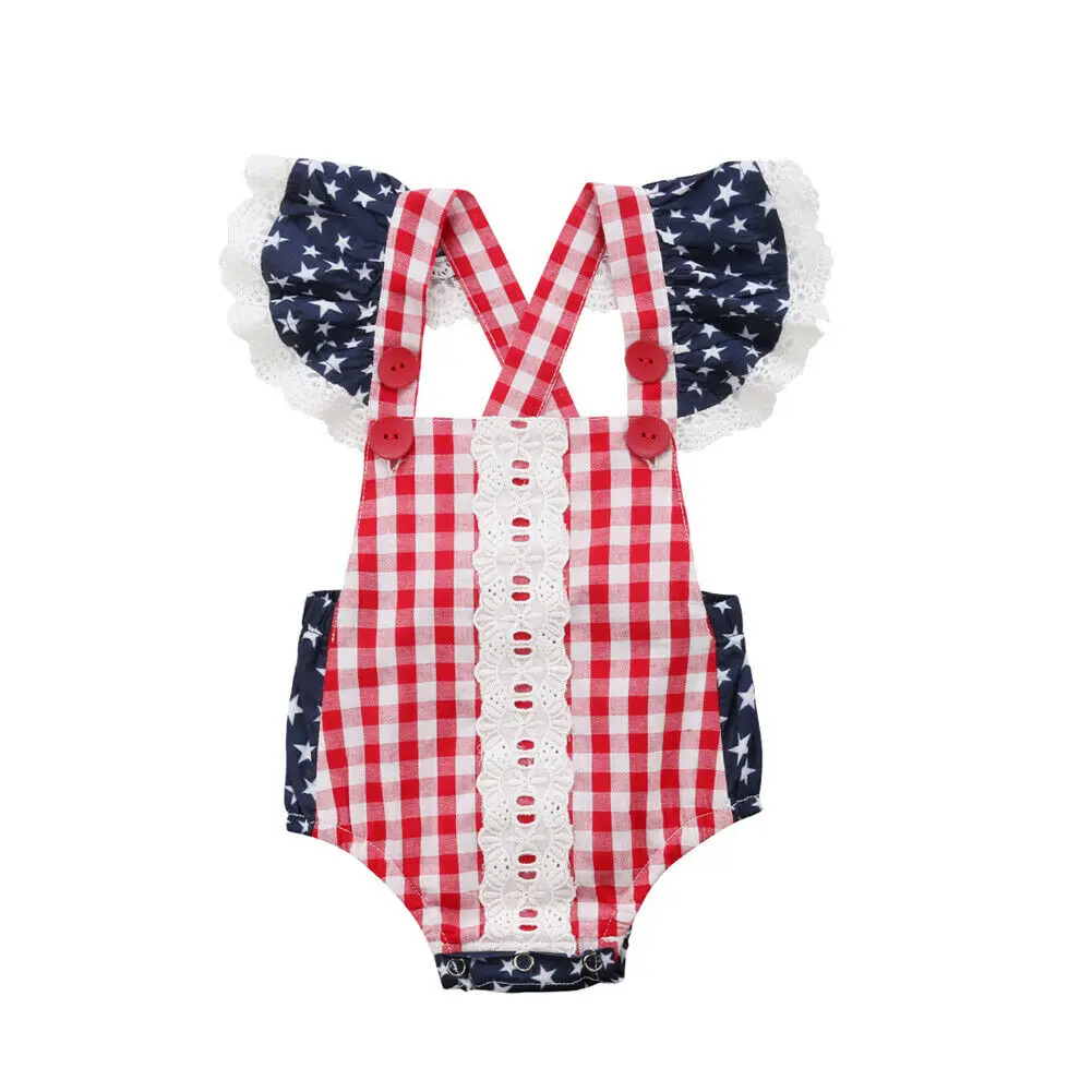 

Emmababy Cute Infant Baby Girls Clothes Fly Sleeve plaid Romper Bodysuit Jumpsuit Outfits