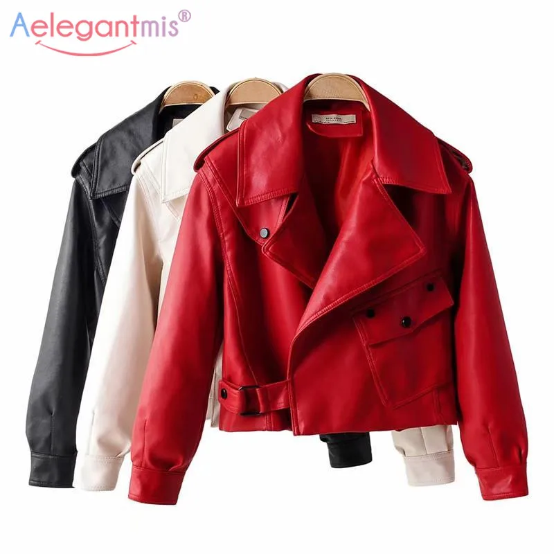 Aelegantmis New Fashion Designer Women Faux Leather Jacket PU Motorcycle Biker Coat Loose Streetwear Autumn Punk Outerwear | Женская