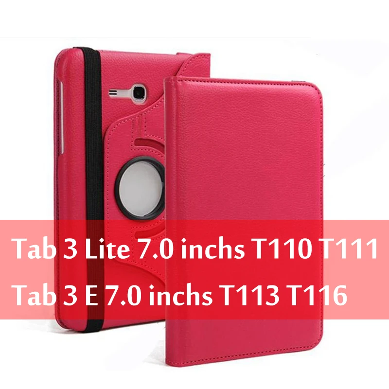 Rose red Чехол для планшета samsung Galaxy Tab 3 Lite " SM-T110 T111 Tab E 7,0" SM-T113 T116, вращающийся на 360 градусов, кожаный чехол-книжка Funda Capa - Цвет: Rose red