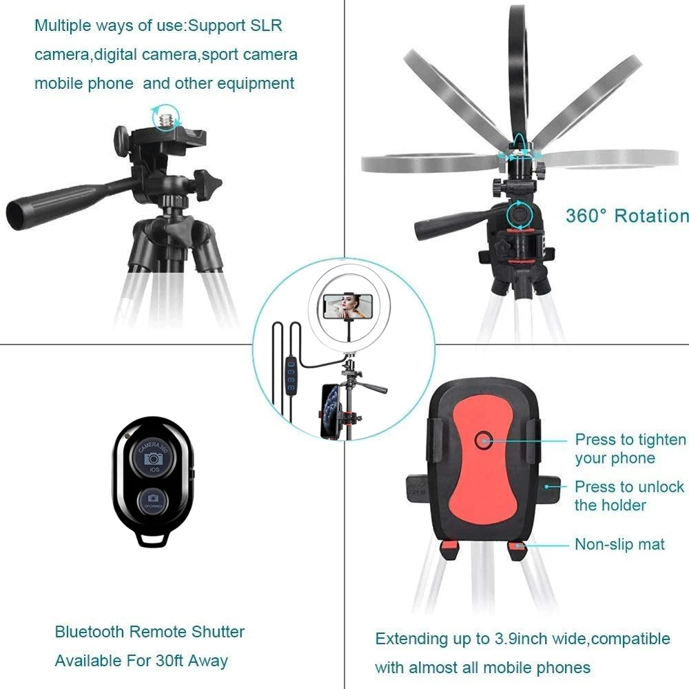 Кольцевой светильник для селфи светодиодный кольцевой Фотокамера фотография
