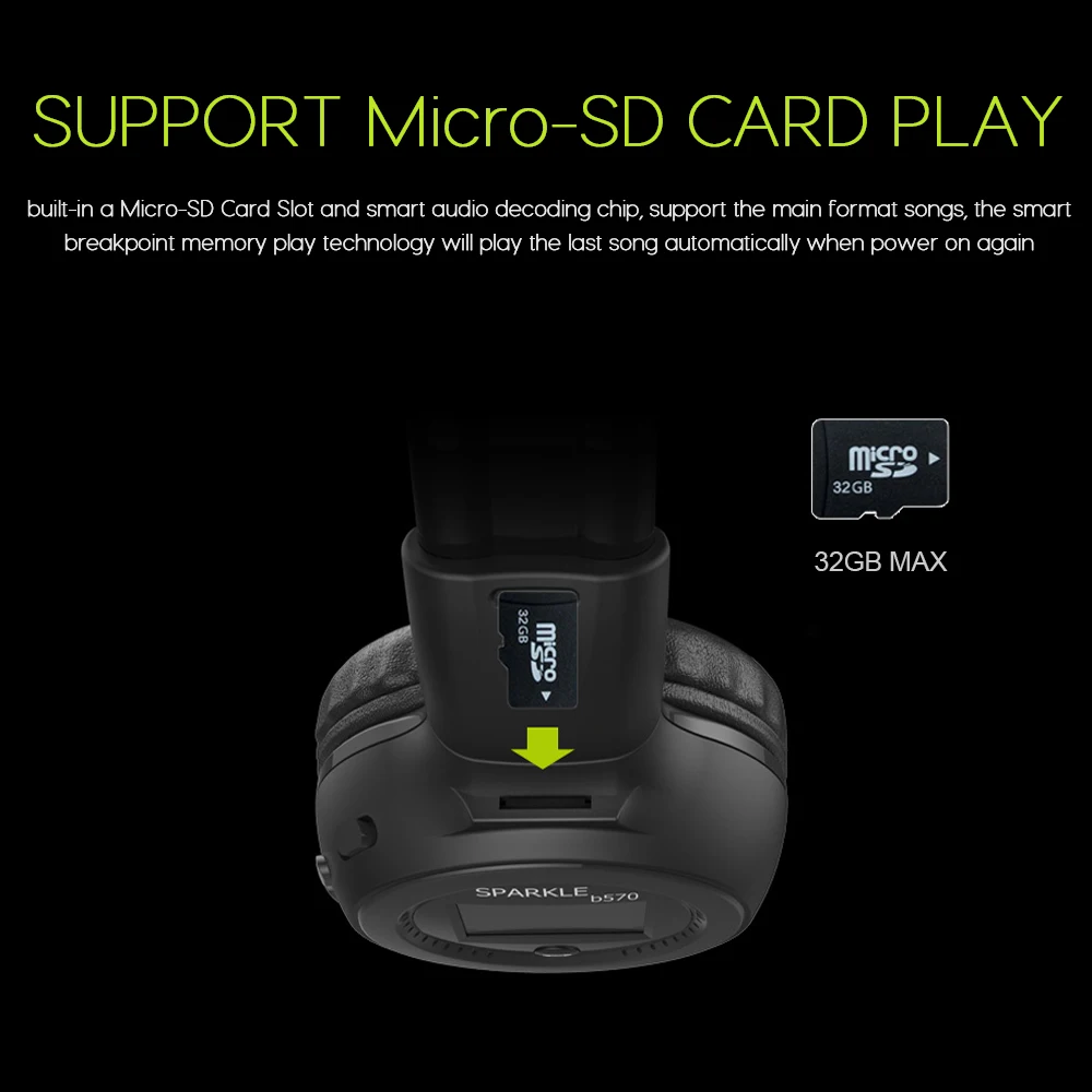 HiFi стерео Bluetooth наушники Беспроводная гарнитура складная Поддержка Micro SD карты AUX