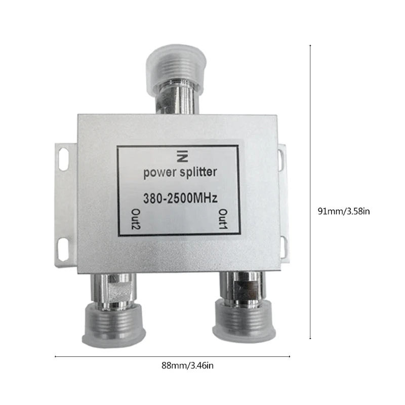 

RF Radio Frequency Power Splitter Combiner 1 to 2 Way 380-2500MHz Signal Booster Divider Adapter N Connector Type 50 Ohm
