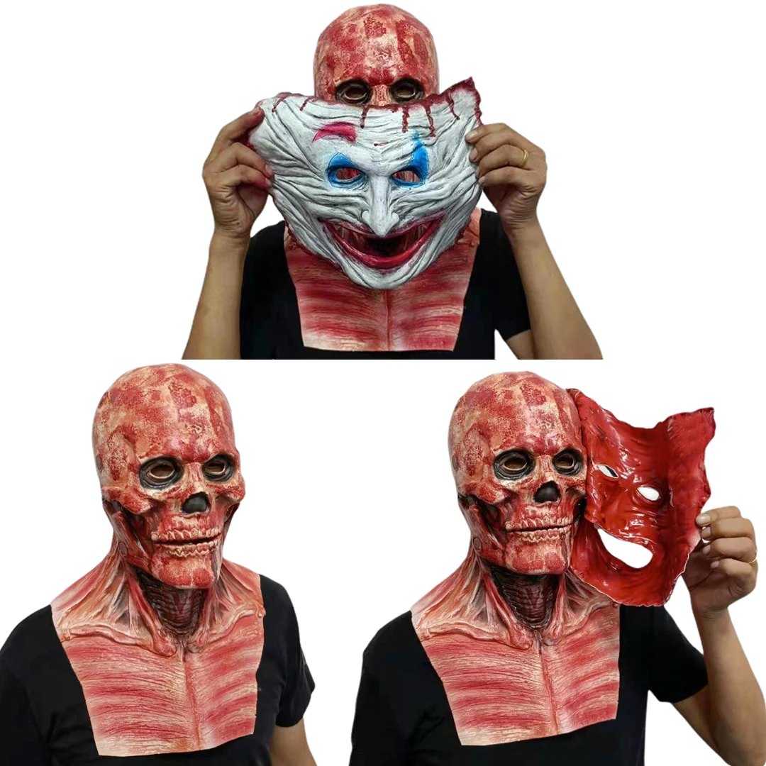 

Halloween Skull Mask Mouth Horror Full Face Double-Layer Mask Halloween Party Role-Playing Props Latex Full Headgear
