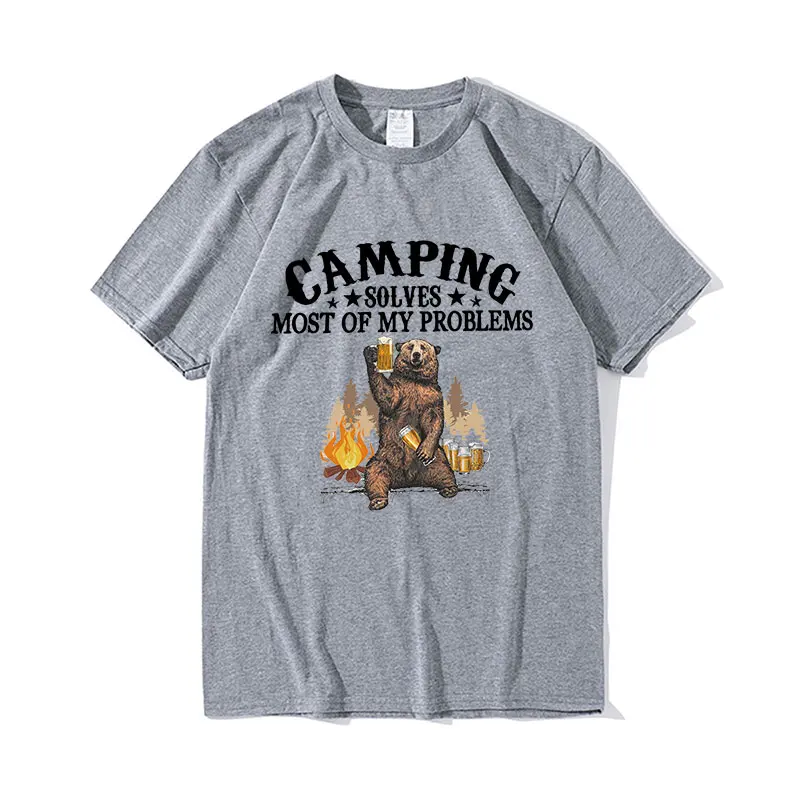 

Funny Beer Bear T Shirt Men Casual Camping Shirt Eliminate Most of My Problems Fashion Tops Oversized Summer 2021