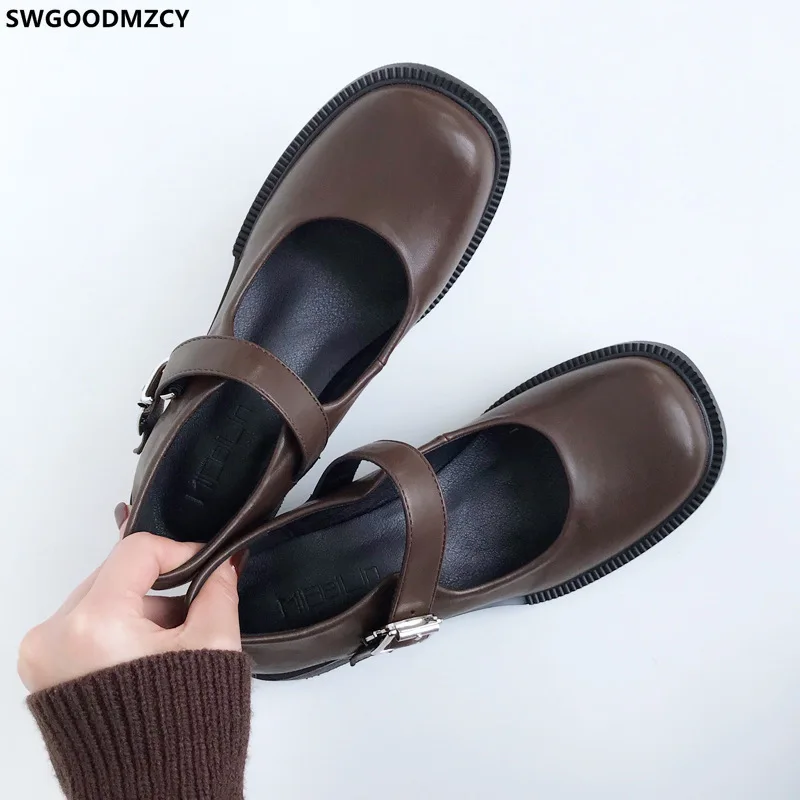 

Женские кожаные туфли на массивном каблуке, повседневные туфли-оксфорды в стиле Харадзюку, 2021