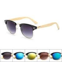 new 2016 bamboo sunglasses men wooden half frame women brand designer mirror original wood sun glasses retro de sol masculino