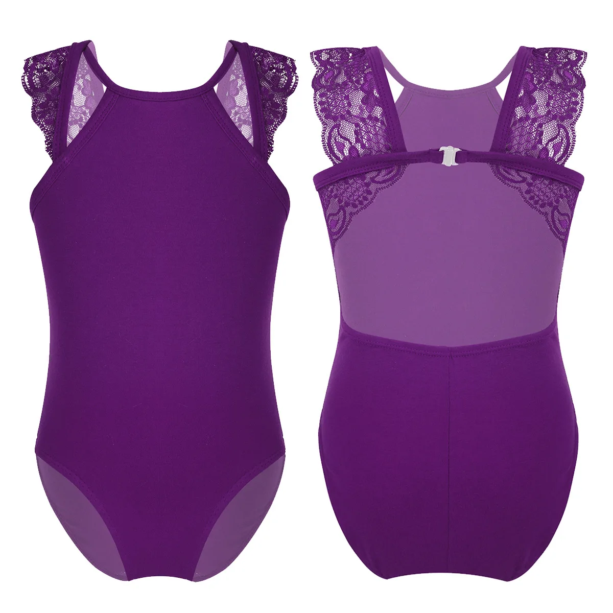 Детская Одежда для танцев без рукавов с кружевом вырезом на спине однотонные