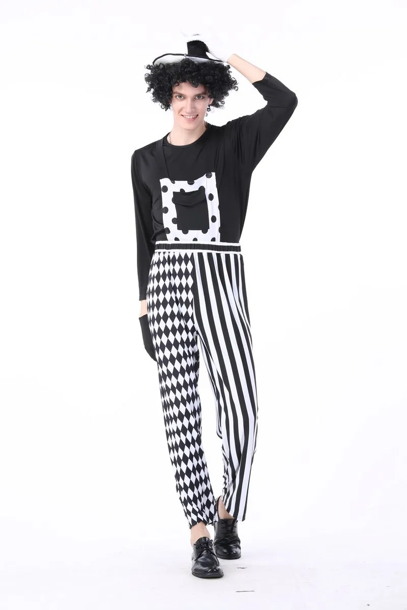 Костюм клоуна в черно-белую полоску для ролевых игр | Тематическая одежда и