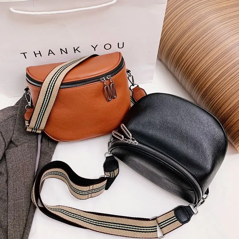 

Solid Color Leather Ladies Bag 2021 Winter New Fashion Shoulder Bag Wide Shoulder Strap Messenger Bag Retro Soft Wallet