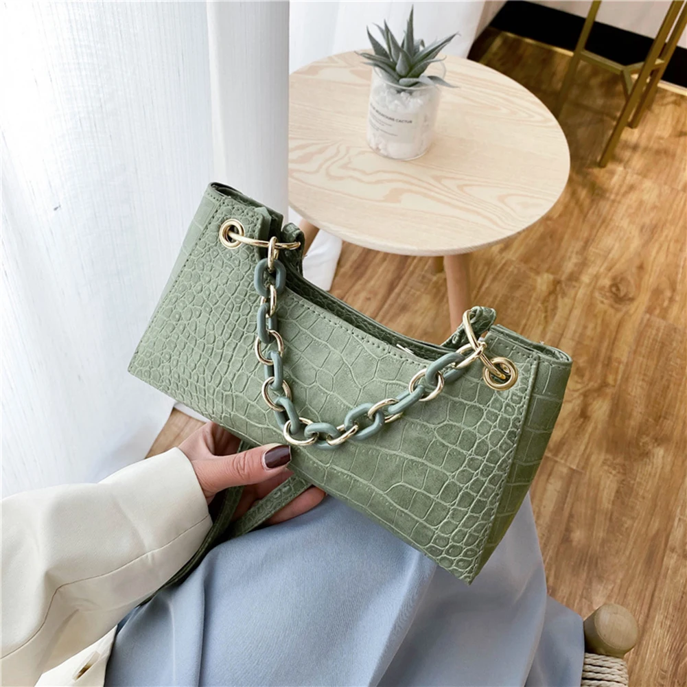 

PU Leather Pure Color Chain Tote Women Casual Shoulder Messenger Bags Purses Youth Ladies Simple Versatile Bag