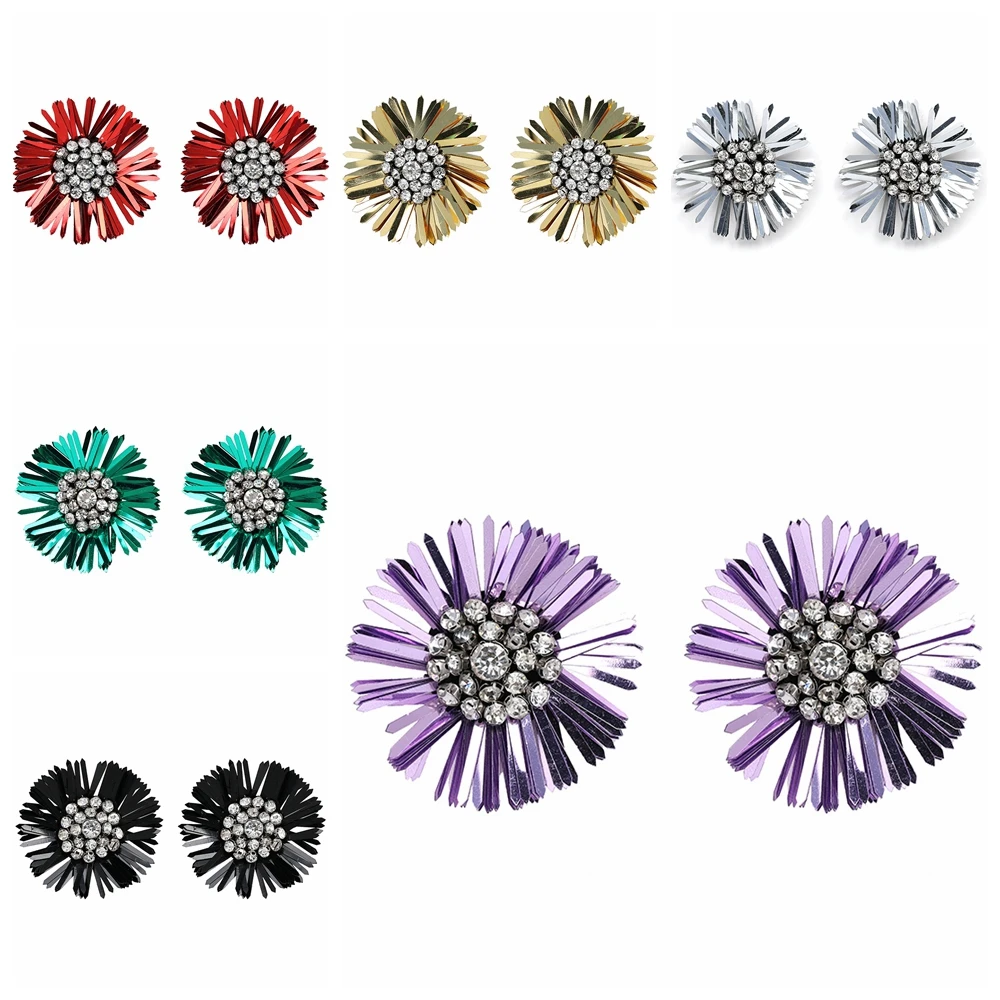 

SUN Fashion Bohemian Sequins Flower Stud Earrings For Women Shiny Rhinestone Wedding Party Earring Charm High Quality Jewelry