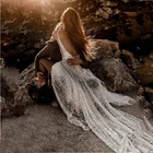 Пикантное пляжное свадебное платье Verngo с открытой спиной, блестящие свадебные платья с V-образным вырезом и блестками, скромное платье с разрезом спереди, 2020