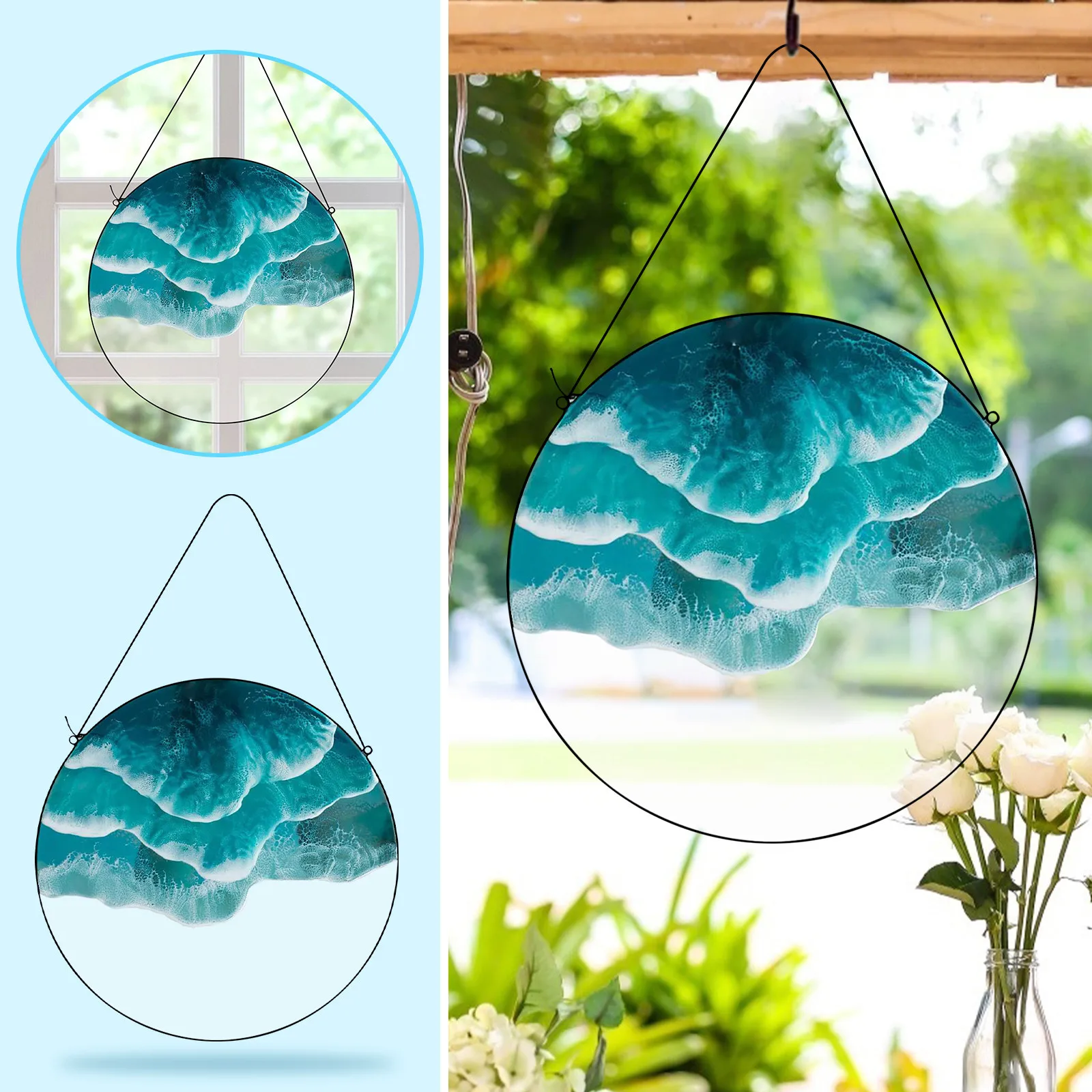 Океан настенная волнистая Высокая витража акриловое украшение стеклянная