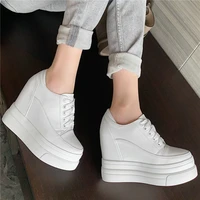 round toe casual shoes women genuine leather chunky high heels pumps shoes female platform wedges ankle boots fashion sneakers