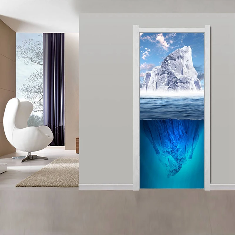 

Print Art Picture 3D Door Sticker DIY Mountain Sea Home Decoration Decals Self Adhesive Waterproof Mural For Bedroom Renovation