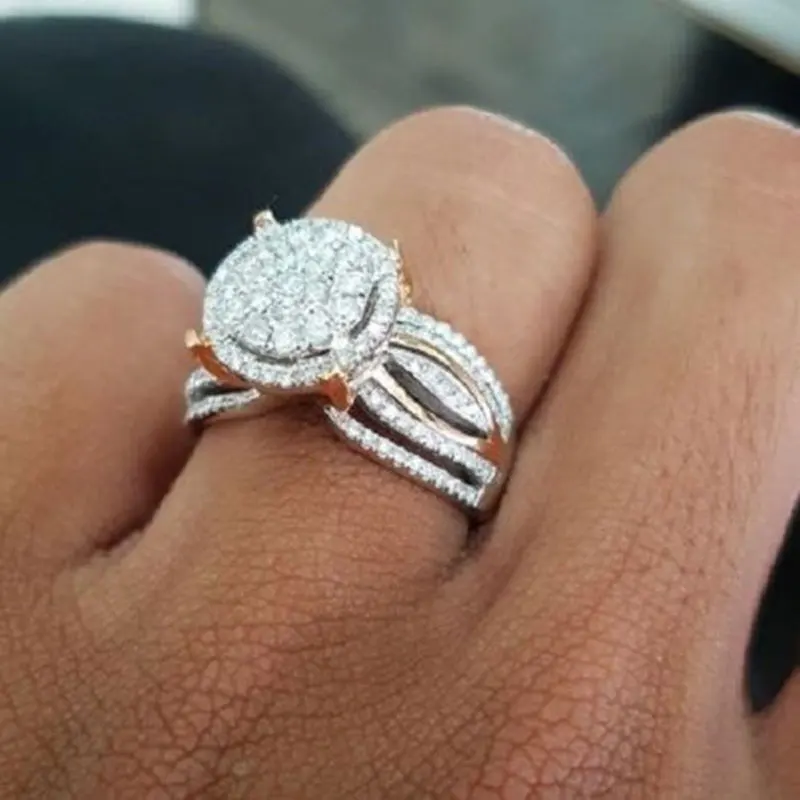 Модные Преувеличенные Кристальные циркониевые кольца для женщин двухцветные