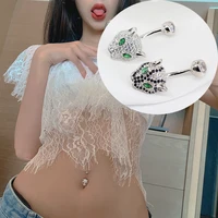 miqiao panthera pardus delacouri snow leopard belly button piercing woman men body jewelry 925 sterling silver navel bar hiphop