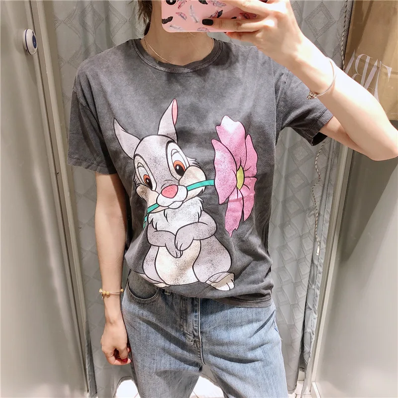 Модная Летняя женская футболка Harajuku в уличном стиле с героями мультфильмов, с рисунком Микки Мауса; комплект из хлопка; одежда с овальным вырезом; свободные Повседневное уличная топы размера плюс