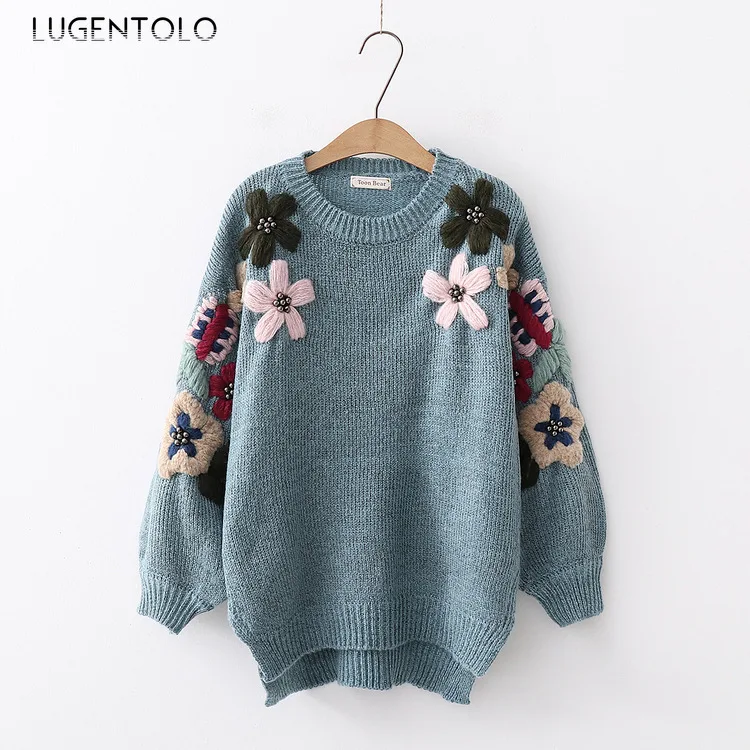Lugentolo Women's Sweater Autumn and Winter Casual Sen Small Fresh Big Beaded Head Wild Fashion Knit | Женская одежда