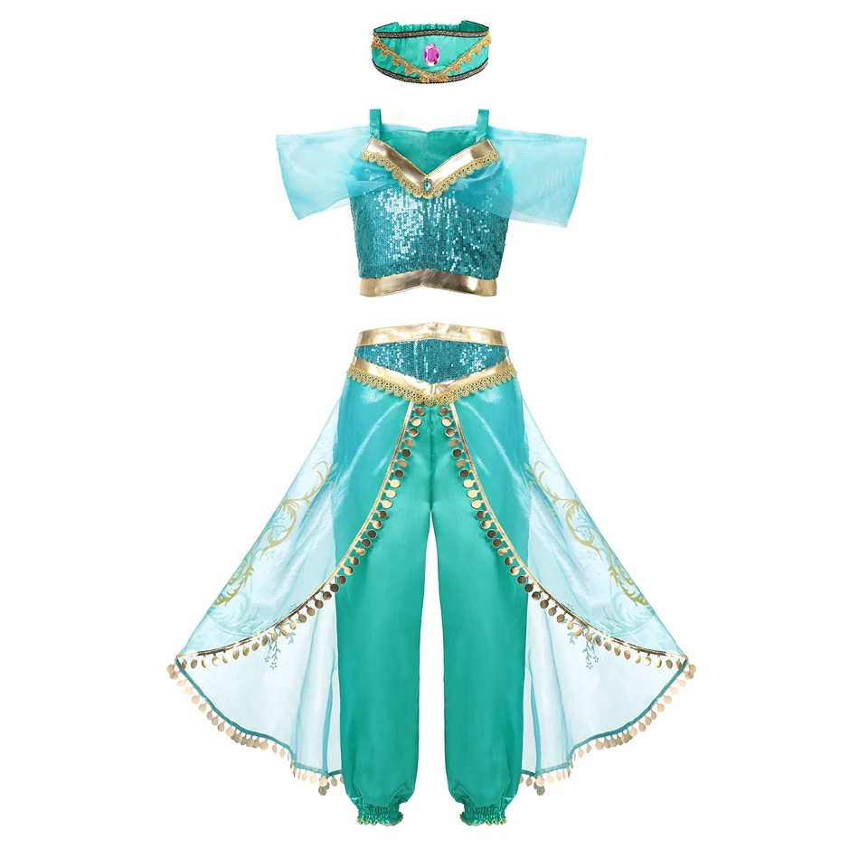 Jasmine Princess Dress Up Of Aladdin The Magic Lamp Costume Girls Birthday Party Halloween Fantasy Top Pants |