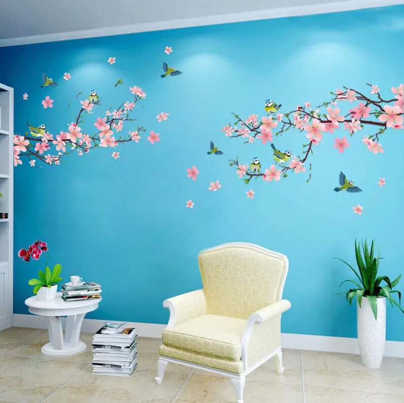 Персикового цвета сливы цветок вишни роспись бабочками настенные наклейки для