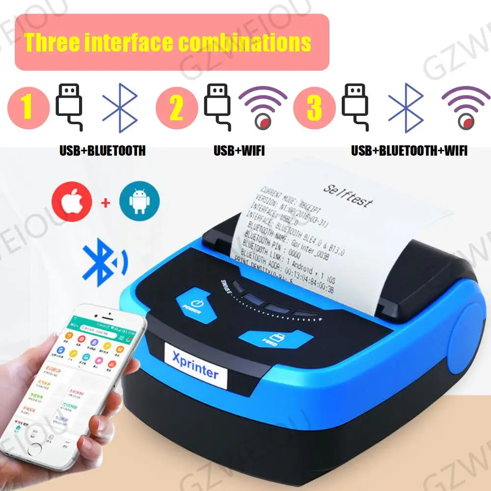 Мини 80 мм Bluetooth WI FI принтер Беспроводной Портативный Термальность чековый